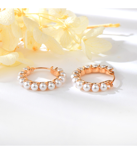 Сребърни обеци Халки с розово позлатяване с перли | колекция Delicate Silver | Бижута Invoke