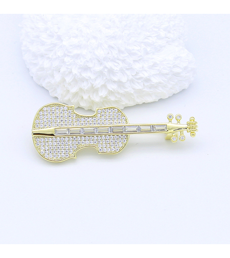 Стилна брошка жълто позлатяване цигулка