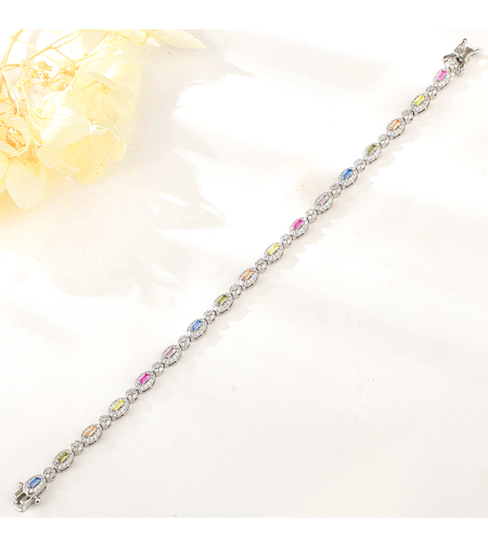 Сребърна гривна с платина и цветни кубични циркони | Колекция Silver Premium | Бижута Invoke.bg