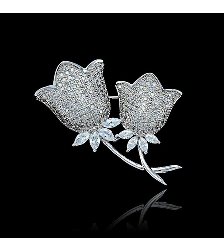 Брошка бяло позлатяване 'Сребристи лалета' | Бижута Invoke.bg