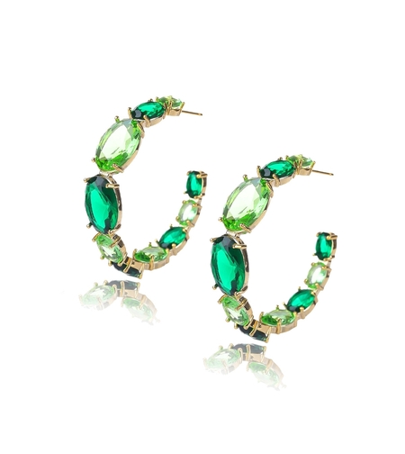 Обеци жълто позлатяване зелени кристали | Колекция Luxury Secret | Бижута Invoke.bg