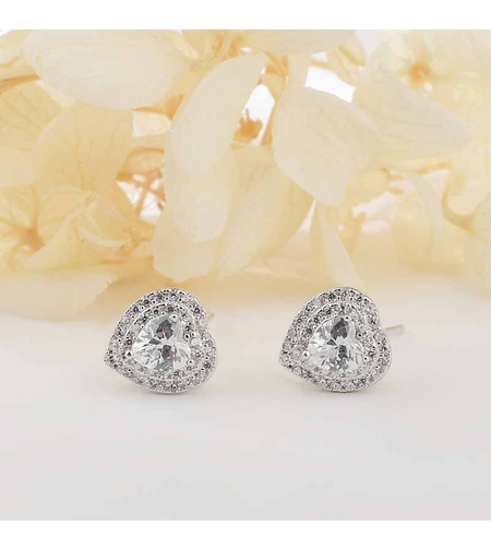 HEART STUD SILVER EARRINGS - 2700000063828
