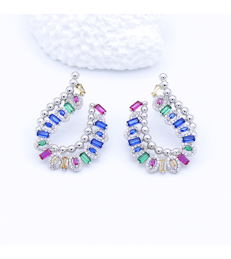 SILVER EARRINGS WITH COLORFUL ZIRCONIA