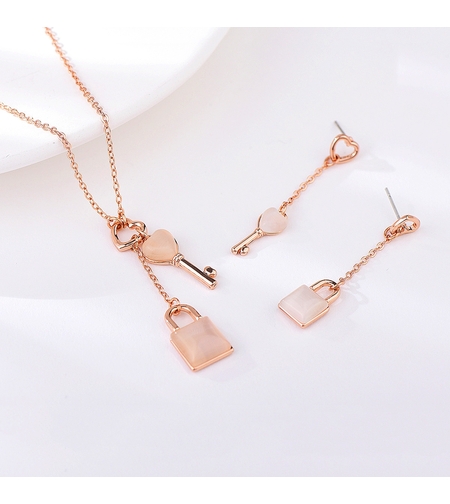 Комплект розово позлатяване катинар с котешко око | Колекция Rose Gold | Бижута Invoke