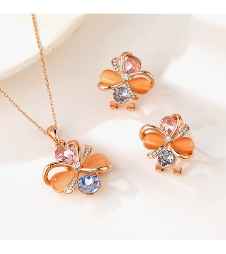 Комплект розово позлатяване абстрактна форма | Колекция Rose Gold | Бижута Invoke.bg