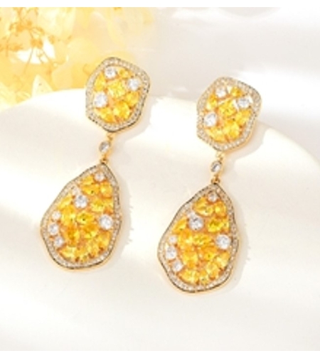 Обеци жълто позлатяване жълти кристали | Колекция Luxury Secret | Бижута Invoke.bg