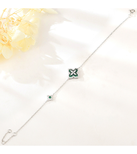 Сребърна гривна с платина и зелени кубични циркони | Колекция Silver Premium | Бижута Invoke.bg