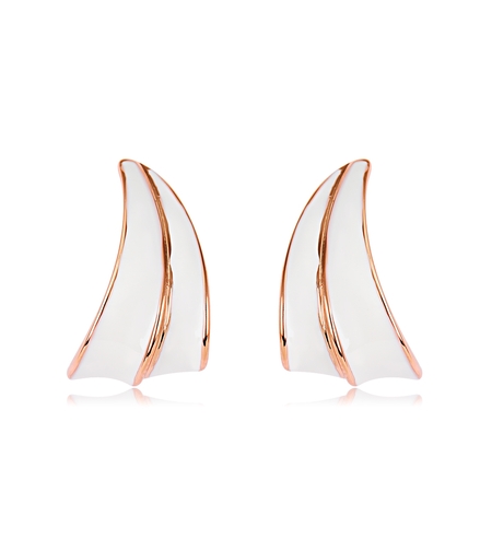 Обеци розово позлатяване бял емайл | Колекция Rose Gold | Бижута Invoke.bg