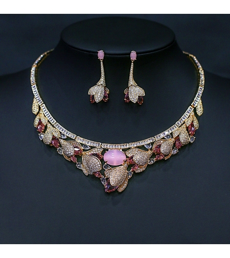 Комплект жълто позлатяване червени цветя | Колекция Luxury Secret | Бижута Invoke.bg