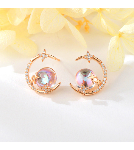 СРЕБЪРНИ ОБЕЦИ ЛУННА НОЩ С РОЗОВО ПОЗЛАТЯВАНЕ