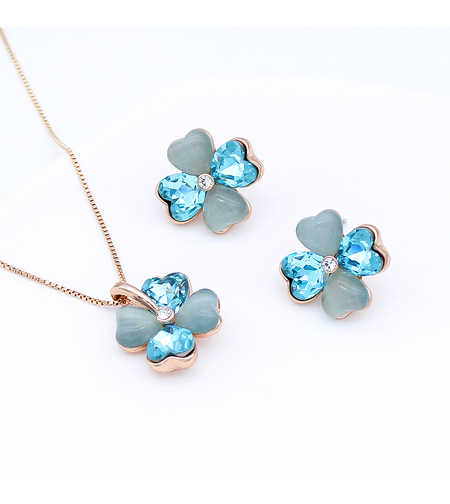 Комплект розово позлатяване синя детелина | Колекция Rose Gold | Бижута Invoke.bg