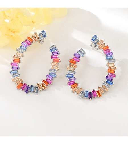 Сребърни обеци с платина и цветни кубични циркони | Колекция Silver Premium | Бижута Invoke.bg