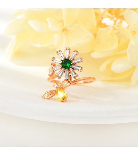 Пръстен розово позлатяване цвете и пчела | Колекция Rose Gold | Бижута Invoke.bg