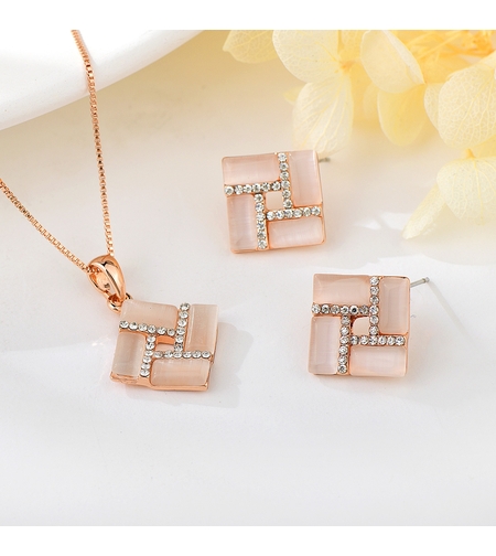 Комплект розово позлатяване квадрат с котешко око | Колекция Rose Gold | Бижута Invoke.bg