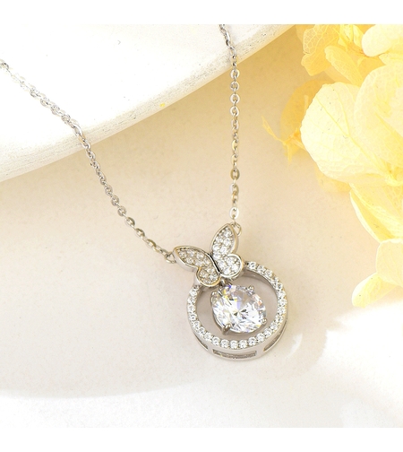 Сребърно колие Кристал с Пеперуда | колекция Delicate Silver | Бижута Invoke.bg