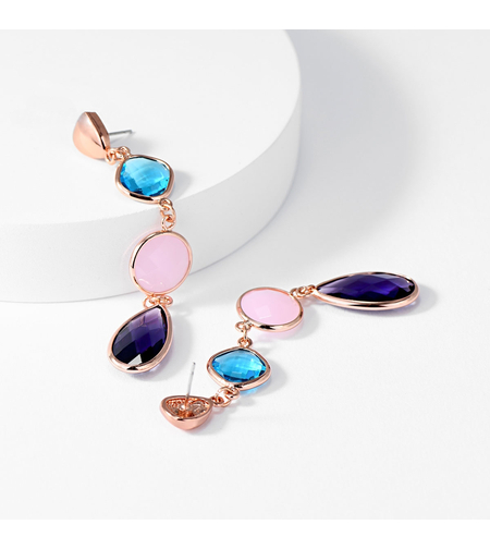 Обеци розово позлатяване цветни кристали | Колекция Rose Gold | Бижута Invoke.bg