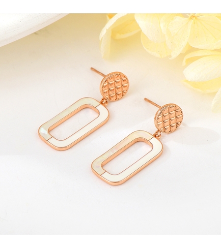 Обеци розово позлатяване седефен правоъгълник | Колекция Rose Gold | Бижута Invoke.bg