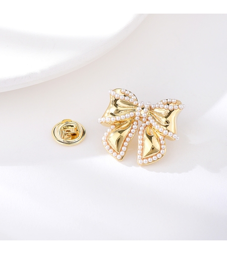 Брошка жълто позлатяване 'Панделка с перли' | Бижута Invoke.bg