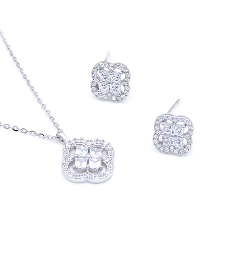 Нежен сребърен комплект стилизирани цветя 2700000069462 | колекция Delicate Silver | Бижута Invoke.bg