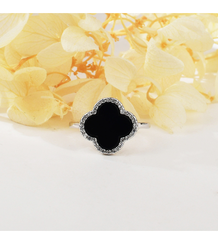 Сребърен пръстен черно цвете JL060023B | колекция Delicate Silver