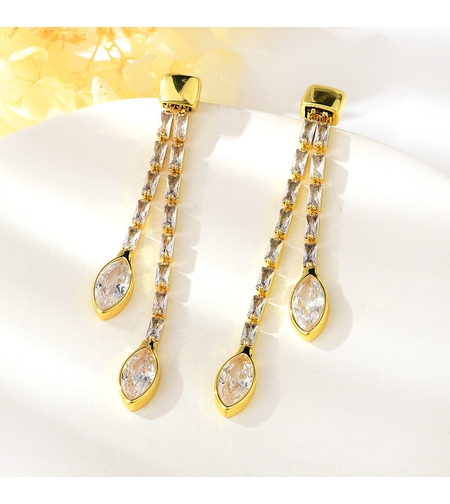 Висящи обеци жълто позлатяване 'Кристален блясък' | Колекция Luxury Secret | Бижута Invoke.bg
