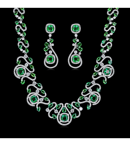 Комплект бяло позлатяване зелен флорален мотив | Колекция Luxury Secret | Бижута Invoke.bg