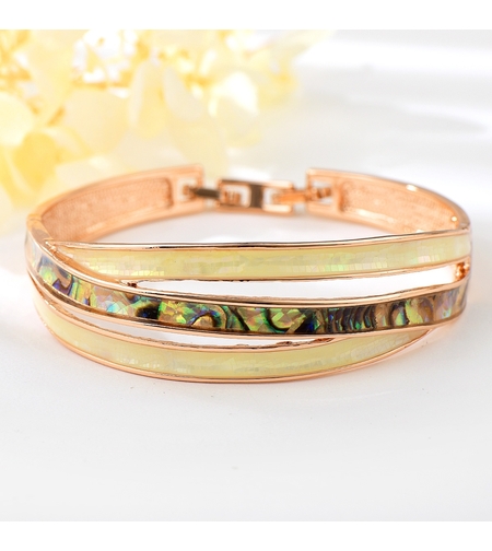 Твърда гривна розово позлатяване със седеф | Колекция Rose Gold | Бижута Invoke.bg