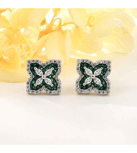 Сребърни обеци с платина и зелени кубични циркони | Колекция Silver Premium | Бижута Invoke.bg