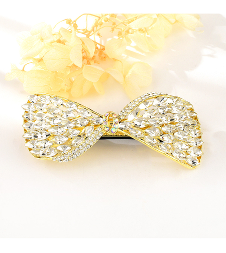 RIBBON WITH SHINY CRYSTALS HAIR CLIP YELLOW GOLD PLATING