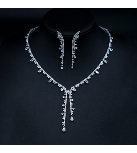 Комплект бяло позлатяване кристални капки | Колекция Luxury Secret | Бижута Invoke.bg