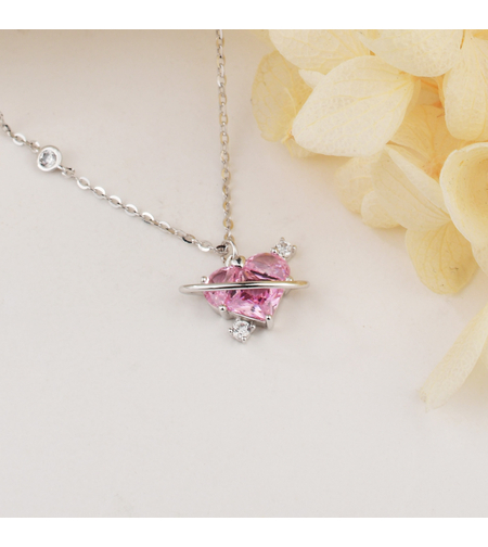 Нежно сребърно колие розово сърце 2700000059517 | колекция Delicate Silver | Бижута Invoke.bg