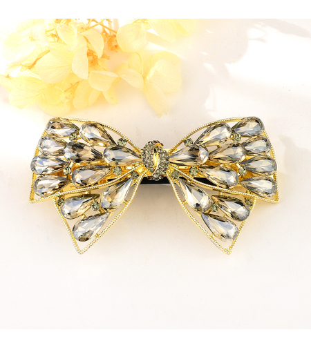 RIBBON WITH SHINY CRYSTALS HAIR CLIP YELLOW GOLD PLATING