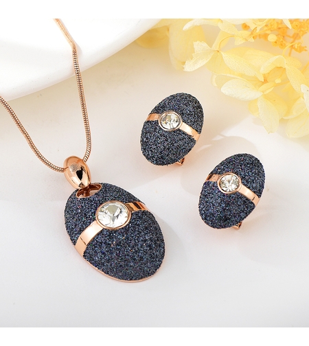 Комплект розово позлатяване елипси кристален прашец | Колекция Rose Gold | Бижута Invoke.bg