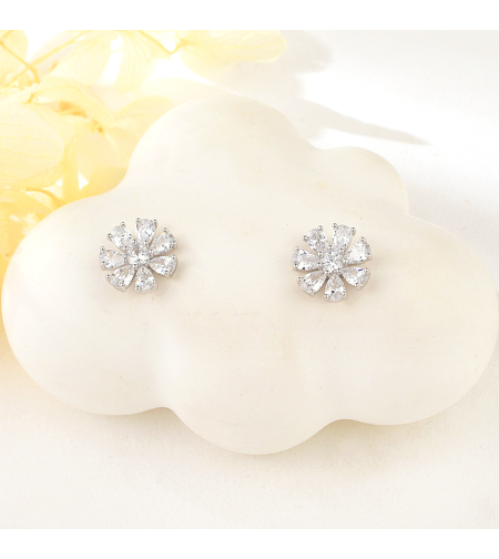 Сребърно обеци Цветя с родий | колекция Delicate Silver | Бижута Invoke.bg