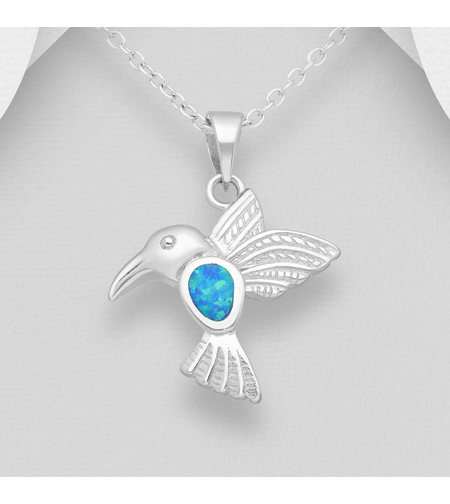 Сребърна висулка с родий Колибри син опал | Бижута Invoke.bg