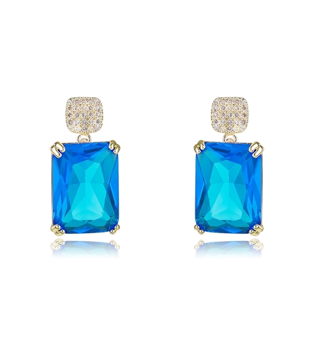 Обеци жълто позлатяване син правоъгълник | Колекция Luxury Secret | Бижута Invoke.bg