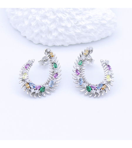 Сребърни обеци с камъни цветен циркон  | Колекция Silver Premium | Бижута Invoke.bg