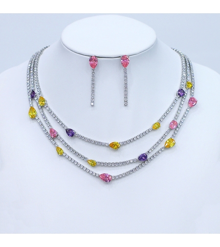 Комплект бяло позлатяване пъстри капки | Колекция Luxury Secret | Бижута Invoke.bg