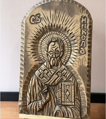 Ръчно изработена дърворезба икона Св. Никола