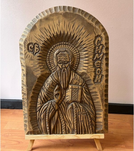Ръчно изработена дърворезба икона Св. Симеон