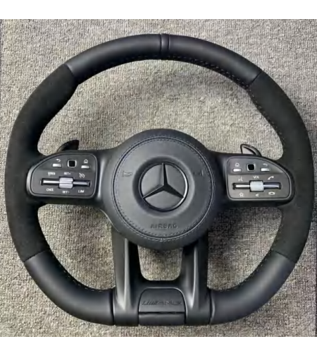 Mercedes AMG спортен волан – Черна кожа & Алкантара (2018–2022)
