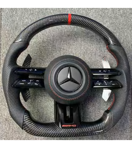 Mercedes AMG спортен волан – Carbon с червен маркер и шев (2019–2022)