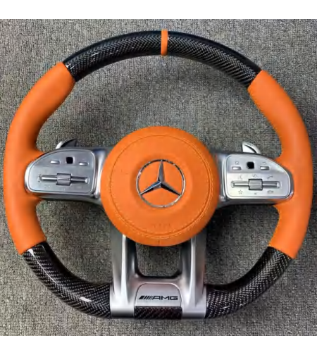 Mercedes AMG спортен волан – Carbon и оранжева кожа (2019–2022)