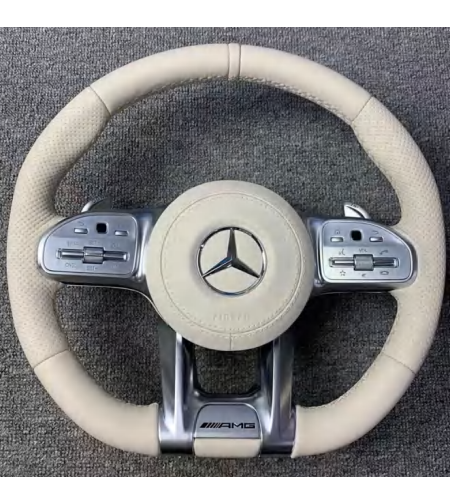 Mercedes AMG спортен волан – Бежова перфорирана кожа (2018–2022)