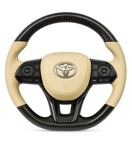 Toyota спортен волан бежова кожа и черен карбон Camry Corolla RAV4