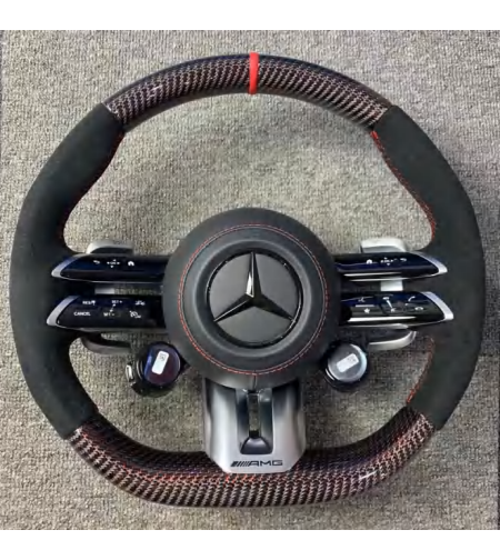 Mercedes AMG спортен волан – Carbon & Алкантара с червен маркер (2018–2022)