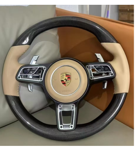 Porsche спортен карбонов волан с бежова кожа и мултифункции