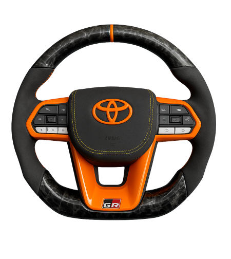 Toyota GR спортен волан карбон алкантара оранжев акцент