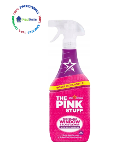The PINK STUFF WINDOW and GLASS CLEANER with rose vinegar препарат за стъкла и гладки повърхности 850 мл.