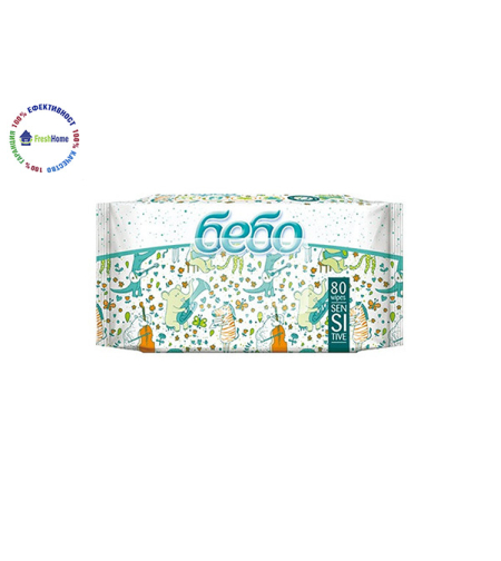 Бебо Влажни кърпички Sensitive 80 бр. с капак